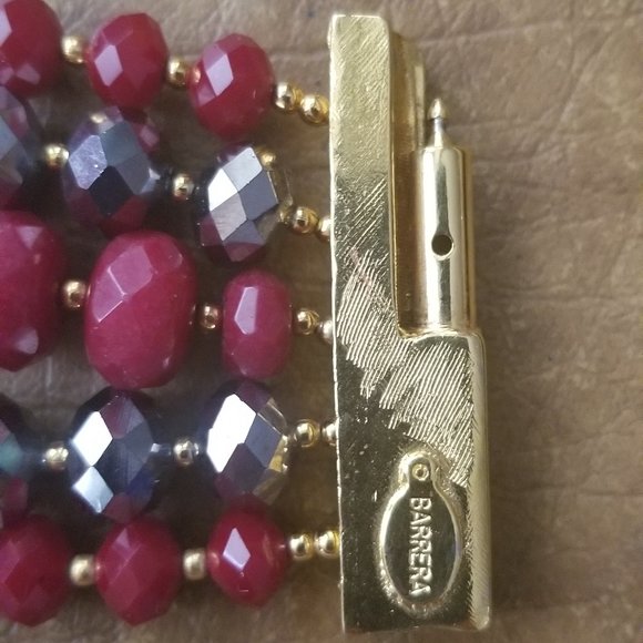 RARE VINTAGE JOSE MARIA BARRERA RED Crystal HEMATITE STATEMENT 5 STRAND BRACELET - Picture 2 of 8